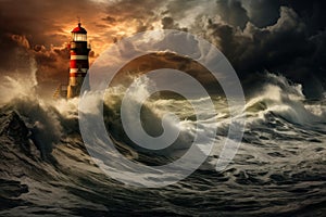 Foreboding Sea storm lighthouse. Generate Ai