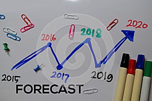 Forecast 2020 write on white board background. Chart or mechanism concept