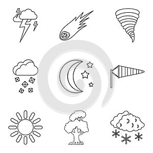 Forecasting icons set, outline style