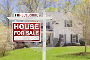 Foreclosure Home For Sale Sign in Front of House photo