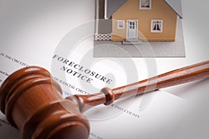 Foreclosure Notice, Gavel and Home