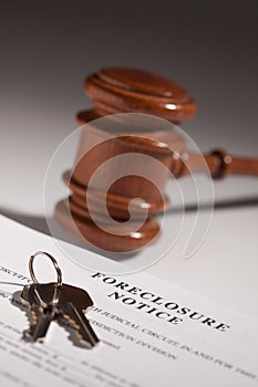 Foreclosure Notice, Gavel and House Keys