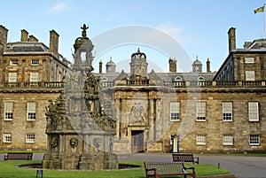 Forecourt fountain in Holyrood Palace in Edinburgh, Scotland photo