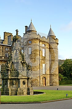 Forecourt fountain in Holyrood Palace in Edinburgh, Scotland photo