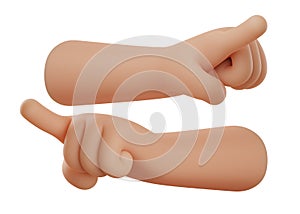 Forefinger icon. Set of realistic 3d hands pointing left and right, showing direction. Index finger gesture, 3d rendered