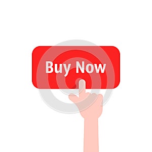 Forefinger press on red buy now button