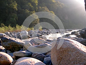 Foreground of river rocks