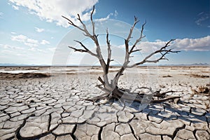 withered tree against the backdrop of climate change