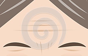 Forehead and Frown lines on face of mature woman vector illustration.