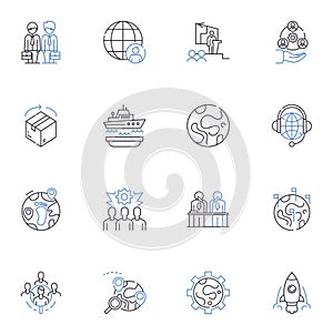 Foreign commerce line icons collection. Imports, Exports, Tariffs, Trade, Customs, Globalization, Currency vector and