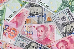 foreign currency banknotes as background.