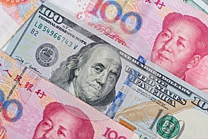 foreign currency banknotes as background.