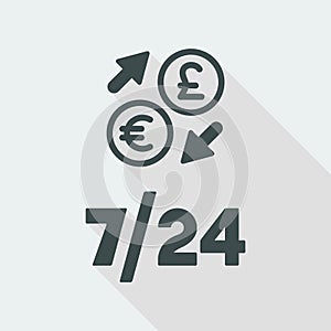 Foreign currency exchange 7/24 - Euro - sterling - Vector web icon