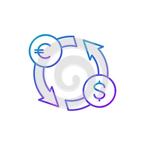 Foreign currency exchange, euro to dollar exchange gradient lineal icon. Finance, payment, invest finance symbol design.