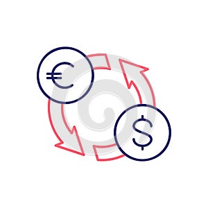 Foreign currency exchange, euro to dollar exchange outline color icon. Finance, payment, invest finance symbol design.