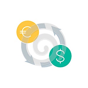 Foreign currency exchange, euro to dollar exchange white outline icon. Finance, payment, invest finance symbol design.