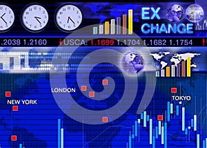 Foreign currency exchange market scene