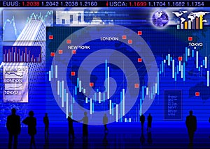 Foreign currency exchange market scene