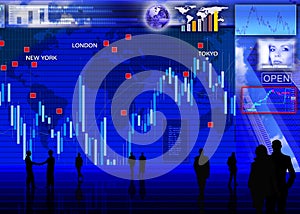 Foreign currency exchange market scene