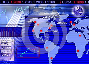 Foreign currency exchange market scene