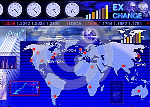 Foreign currency exchange market scene