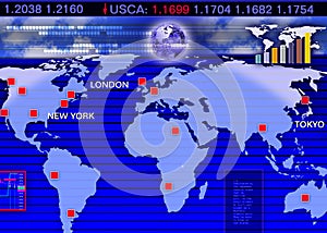 Foreign currency exchange market scene