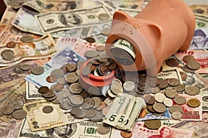 Foreign Currency and Piggy Bank