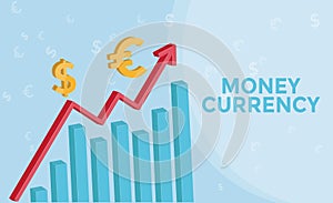 Foreign Exchange Market info graphic with 3d arrow , euro symbol, us dollar symbol. Forex business concept and Money Currency.