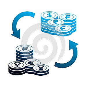 foreign exchange pile coins currency tranfer money