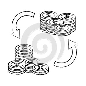 foreign exchange pile coins currency tranfer money