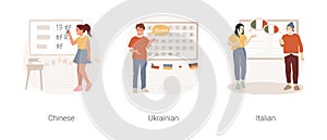 Foreign language classes isolated cartoon vector illustration set.