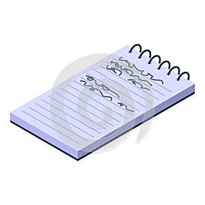 Foreign language notepad icon, isometric style