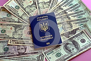 Foreign passport of a citizen of Ukraine and dollars