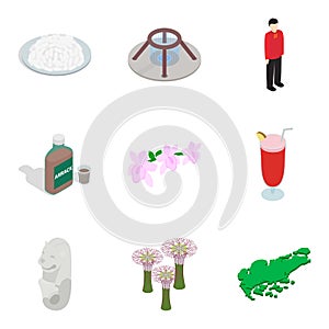 Foreign place icons set, isometric style