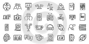 Foreign translator icons set, outline style