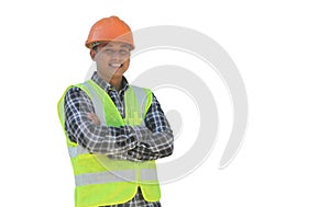 Foreman construction worker standing crossing hands smiling