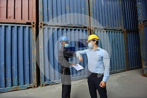 Foreman control Industrial Container Cargo freight ship at industry.Transportation and logistic concept