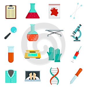 Forensic laboratory icons set, flat style