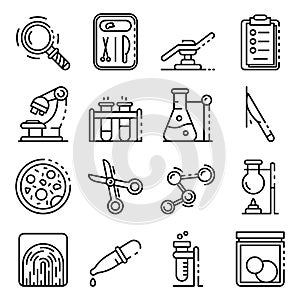 Forensic laboratory icons set, outline style