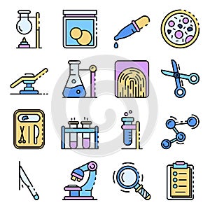 Forensic laboratory icons set vector flat