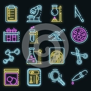 Forensic laboratory icons set vector neon