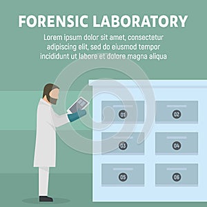 Forensic laboratory stand concept background, flat style