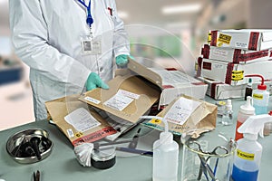 Forensic police check files against evidence in crime lab