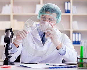 Forensics investigator working in lab on crime evidence