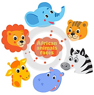 Forest Animals Faces Icons Set.