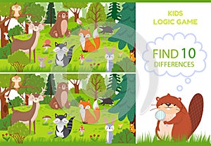 Foresta gli animali trovare differenze lui gioca. educativo giochi caratteri foreste l'animale un Selvaggio foreste vettore progettazione della pittura 