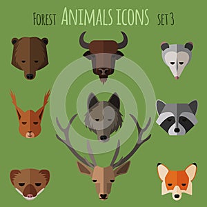 Forest animals flat icons. Set 1