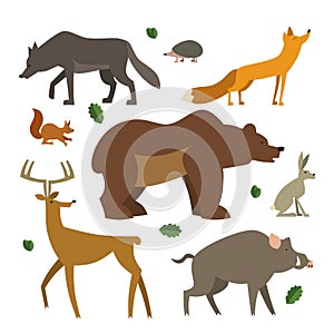 Forest animals icons set. Wild european animals collection.