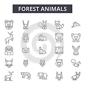 Forest animals line icons, signs, vector set, outline illustration concept