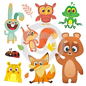 Forest animals set cartoon. Vector illustration. Big set of cartoon woodland animals illustration.